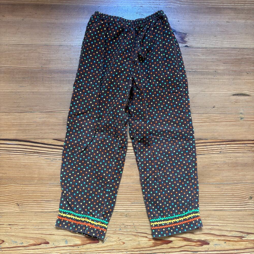 Vintage brown polka dot corduroy ribbon detail‎ hem kids pants SIZE 6